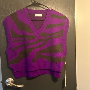 Vibrant Purple and Brown V-Neck Sweater Vest
